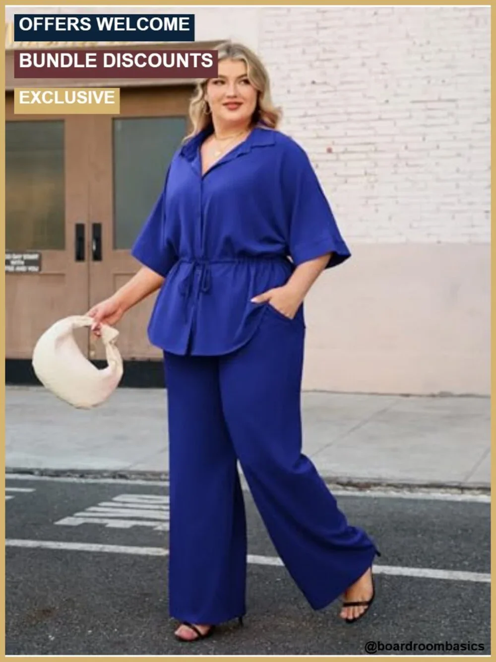 Two Piece Set for Women Dressy Top + Flared Pants Business